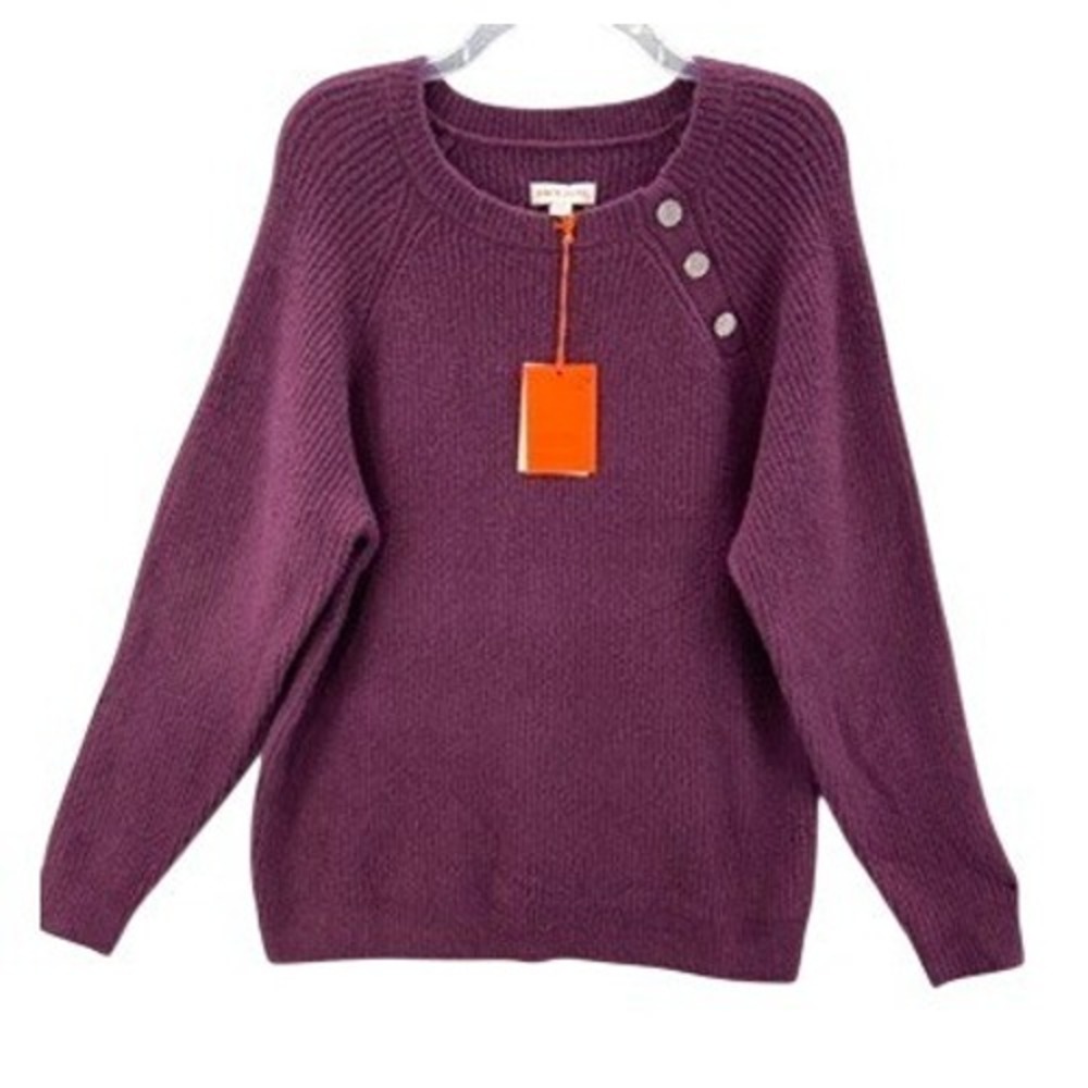 NWT Knox Rose Sweater Womens Sz XL Purple Ribbed Knit Diamond Button Shoulder